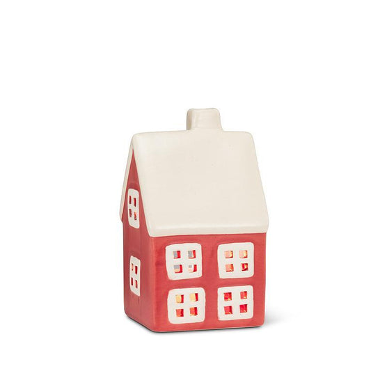 Large White Roof Red House Tealight Holder