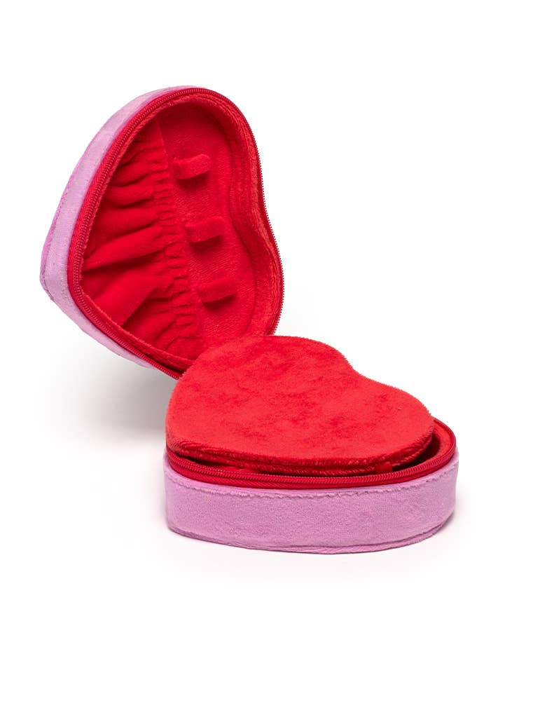 Velvet Jewelry Zip Case / Organizer - Heart Shaped w/ Bow
