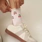 Cherry Ruffle Grip Sock [Baby Pink], Pilates Socks