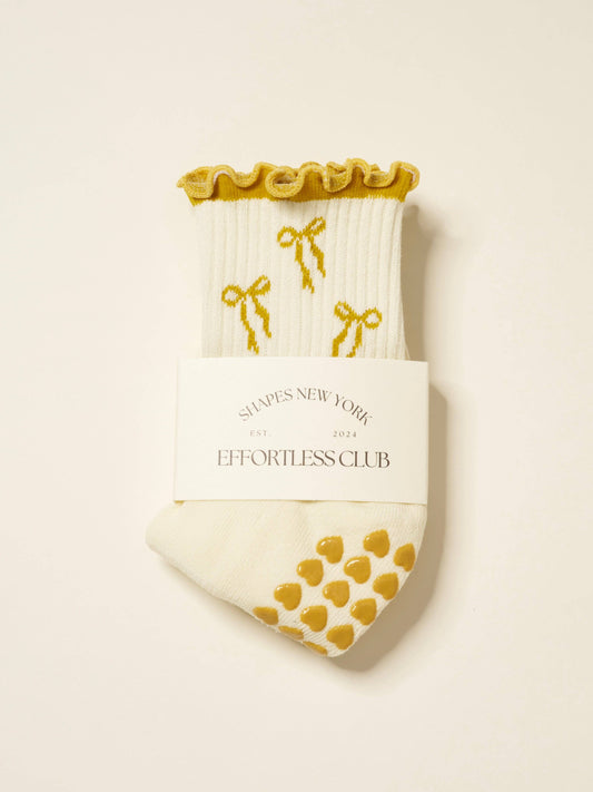 Bow Ruffle Grip Sock [Gold], Pilates Socks