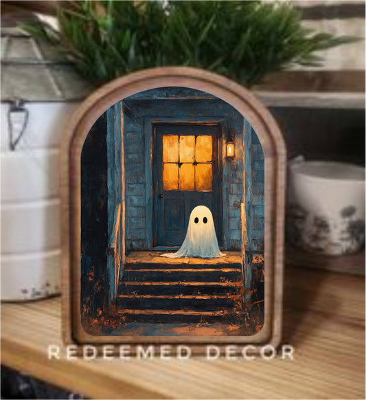 Arch Top Ghost On Porch Framed Art: 6x8"