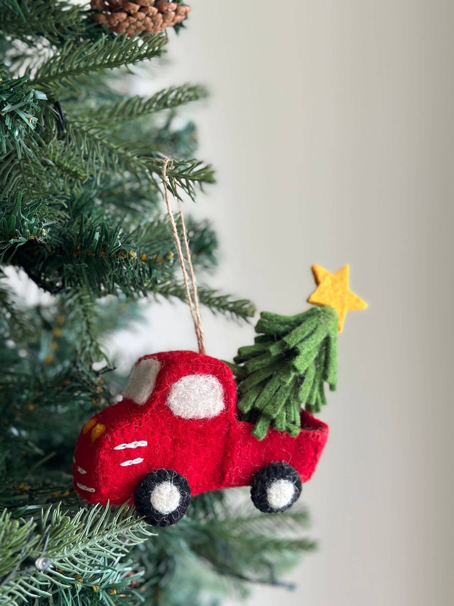 Felt Pickup Truck with Christmas Tree Ornament