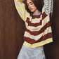 Round Neck Long Sleeve Stripe Sweater Top