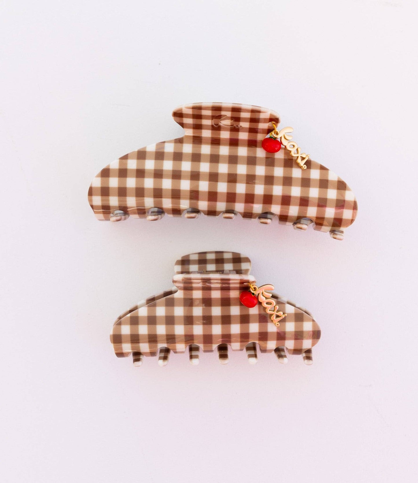 BROWN GINGHAM TOMATO CHARM CLAW: OVERSIZED