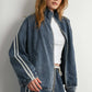 Oversized Denim Zip-Up Track Jacket