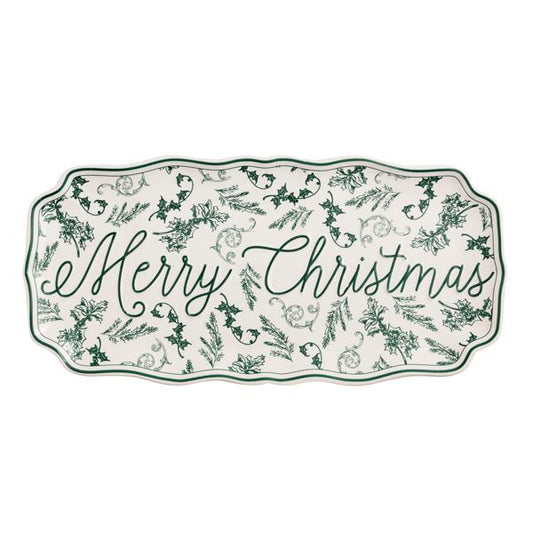 Mudpie Merry Christmas Green Toile Tray