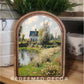 Arch Top Spring Cottage with Pond Framed Art      : 6x8"