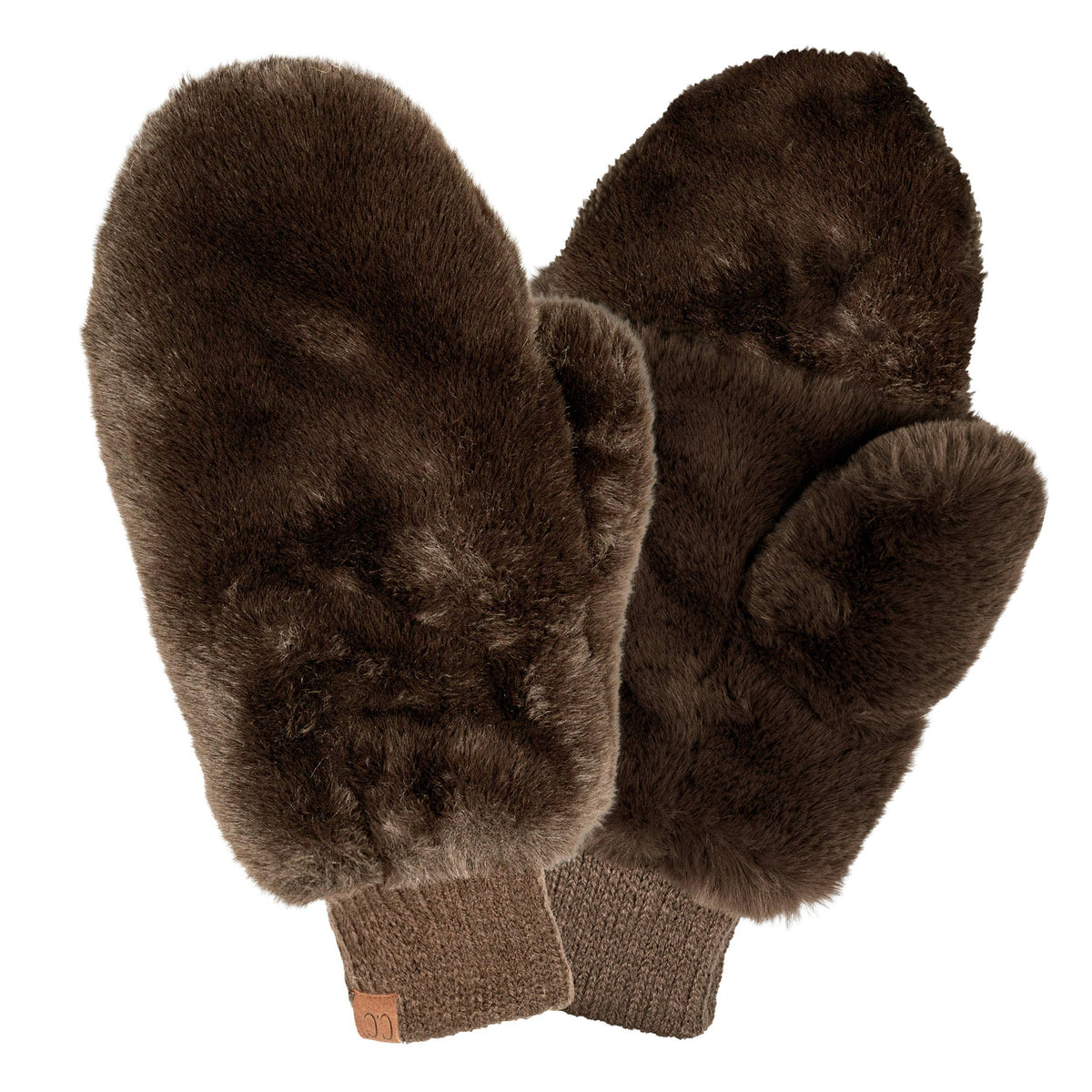 Faux Fur Mittens with Shepherd Lining: Brown
