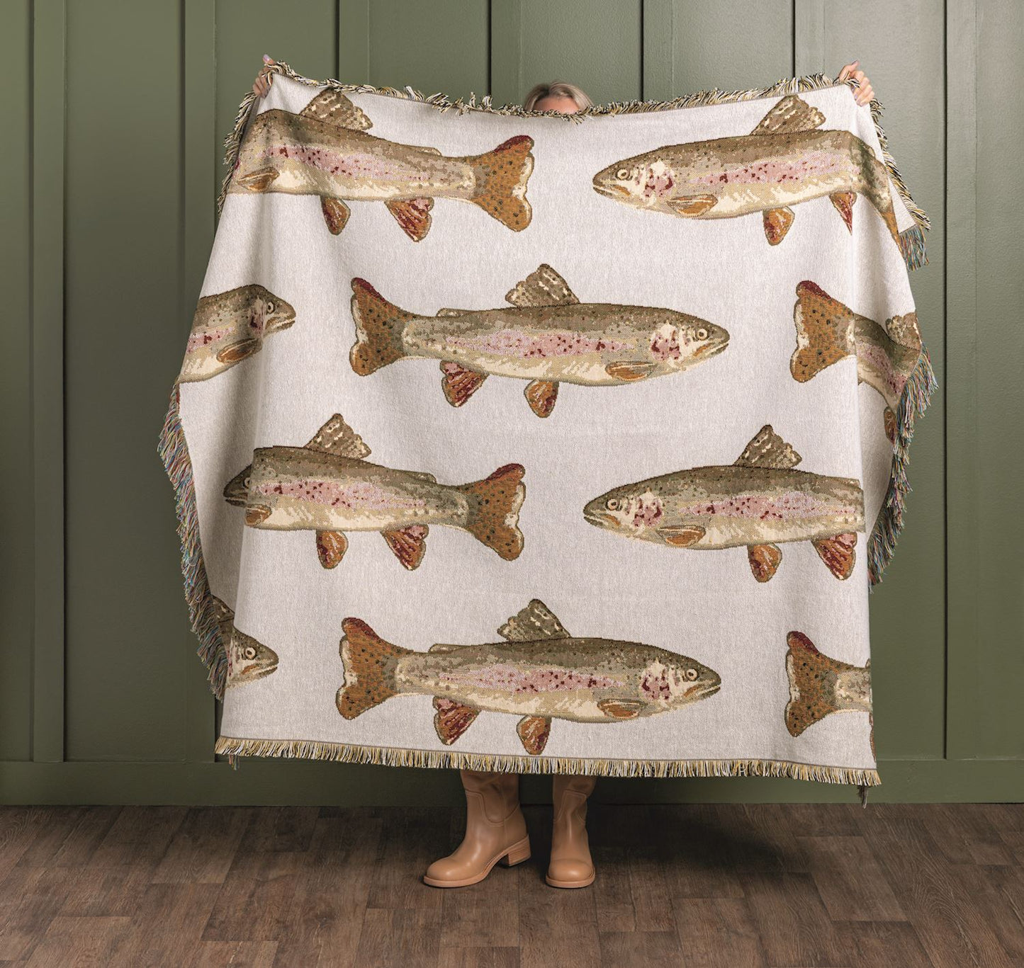 Mudpie Trout Jacquard Woven Blanket