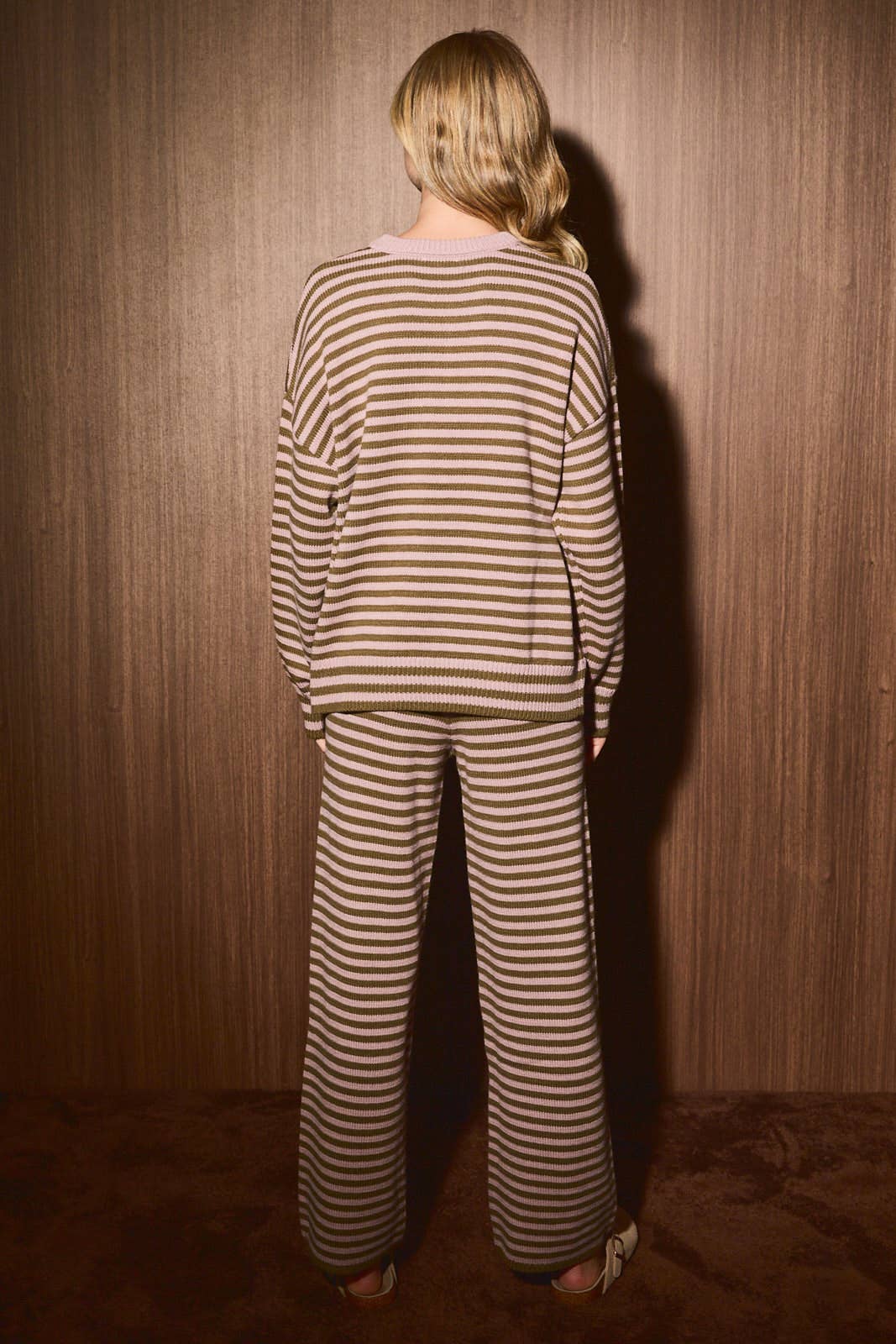 Striped Knit Sweater and Wide Leg Pant Set