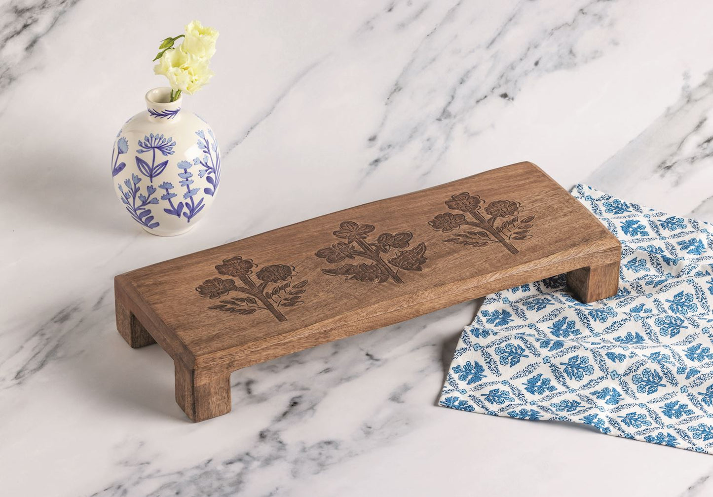 Mudpie Floral Engraved Wood Board