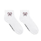 Classic Ankle Socks w/ Ribbed Tubing - Pink Bows - White