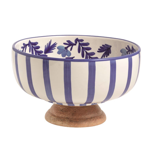 Mudpie Blue Wood Pedestal Bowl