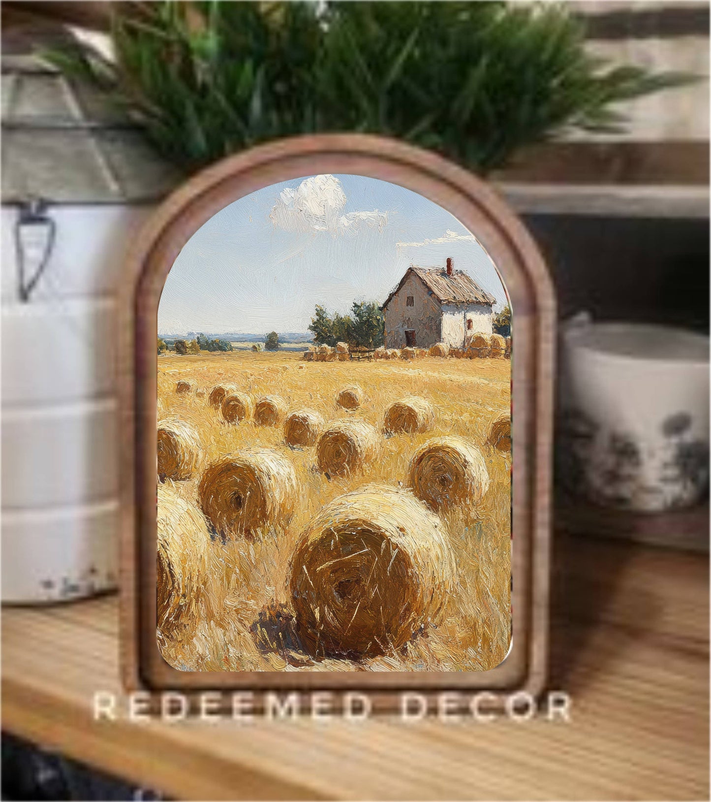 Arch Top Hayfield Framed Art : 6x8"