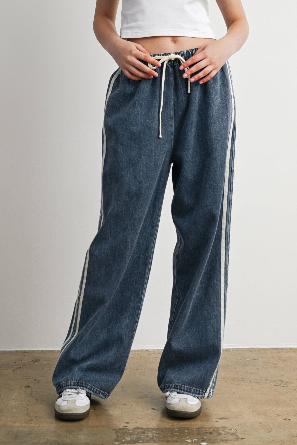 Side Stripe Wide Leg Denim Pants