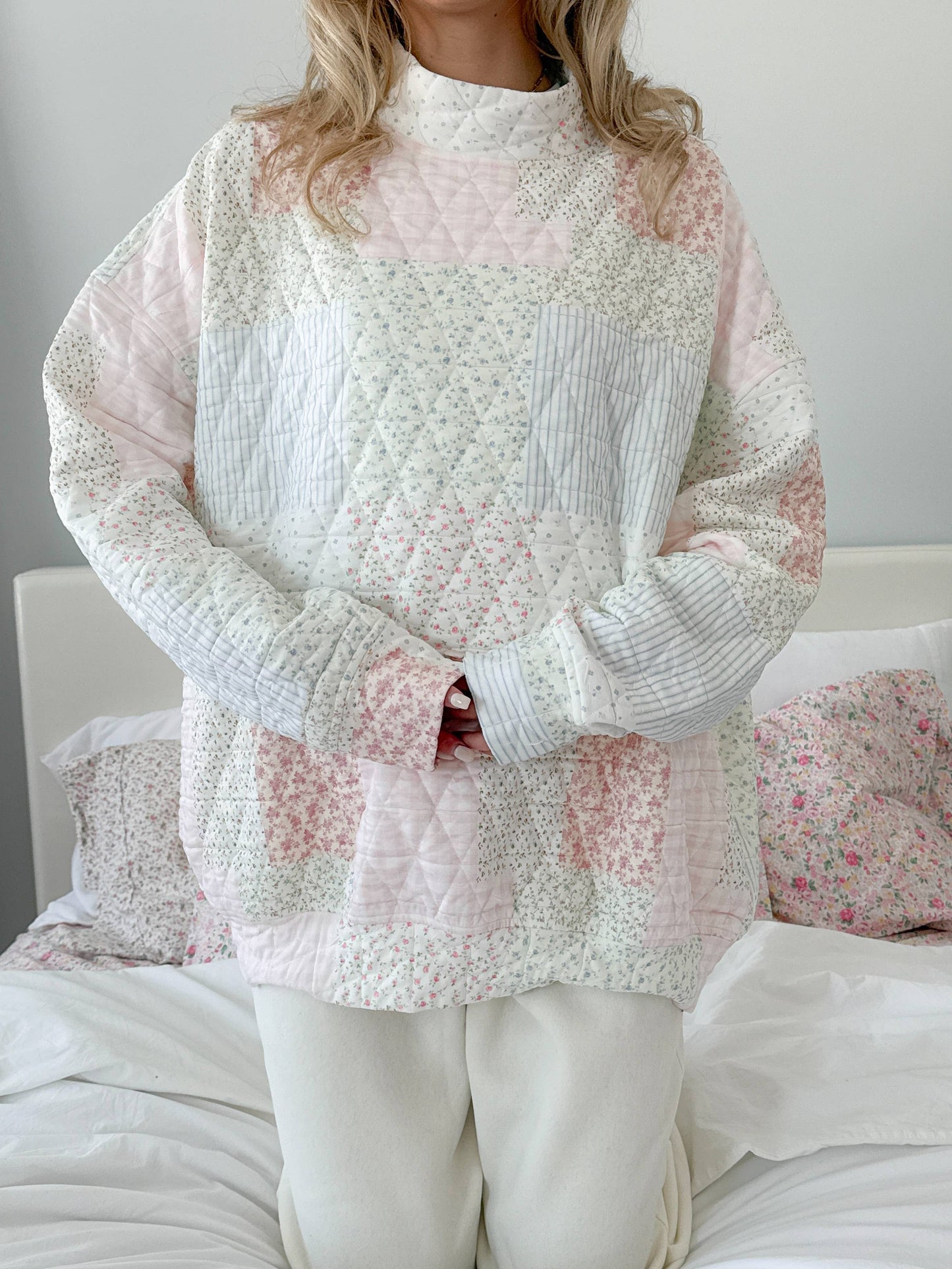 Pink Quilted Pastel Mockneck Sweatshirt