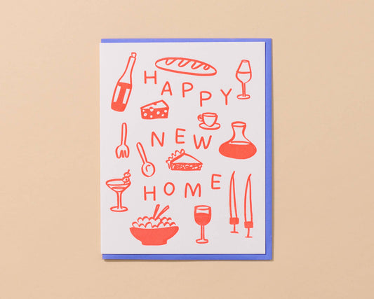 Happy New Home Letterpress Food Icons Housewarming Card