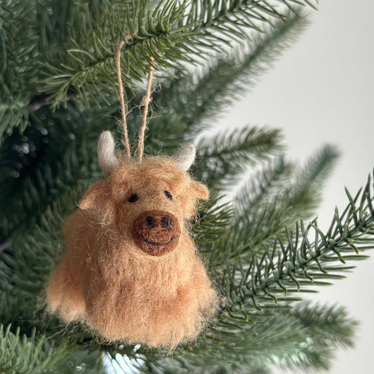 Felt Highland Cow Ornament: Beige