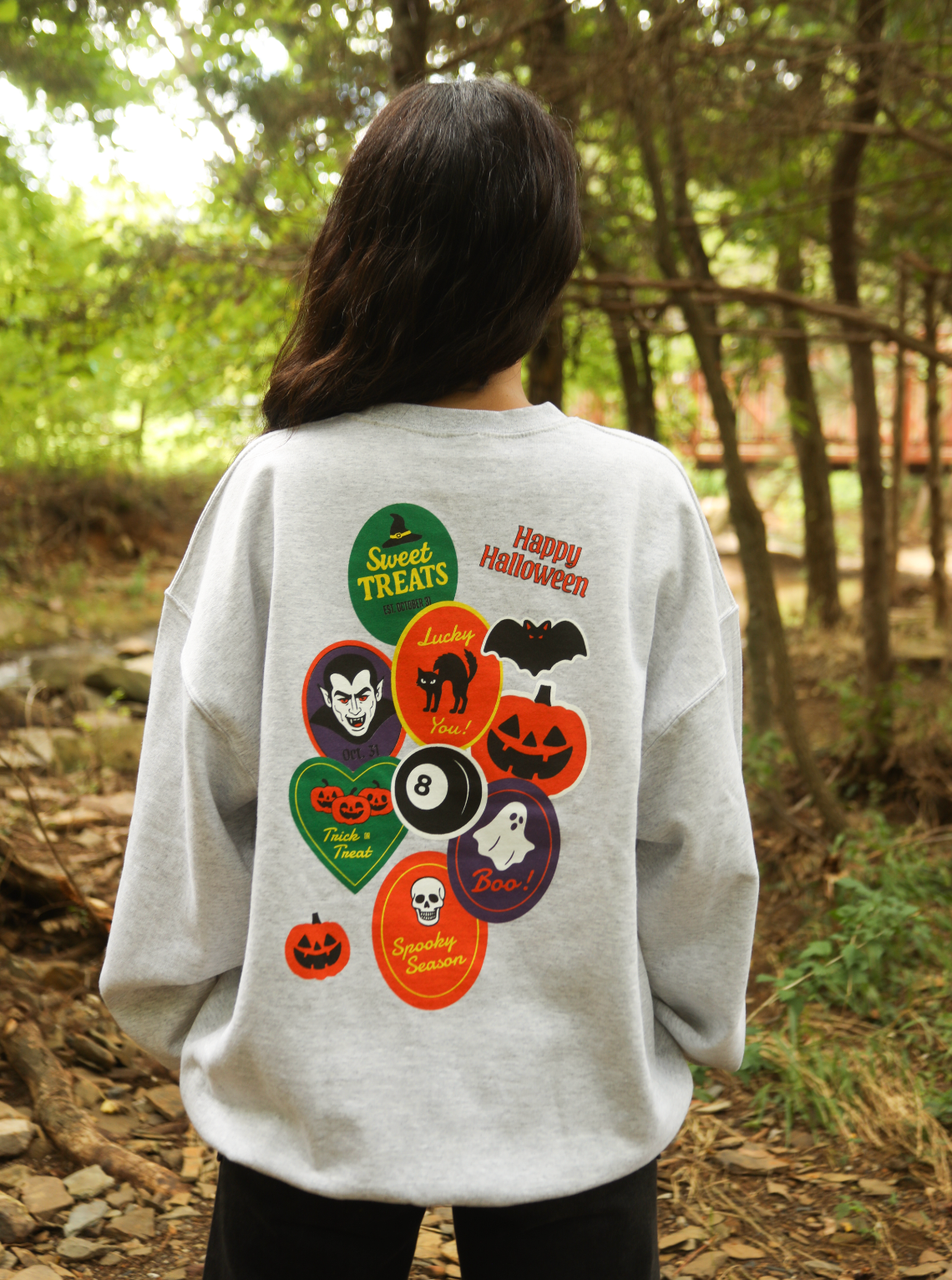 Friday + Saturday Spooky Season Sticker Sweatshirt