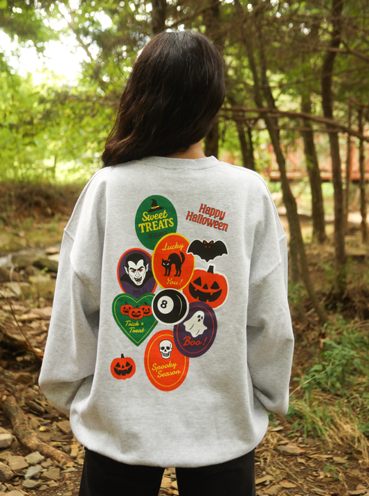 Friday + Saturday Spooky Season Sticker Sweatshirt