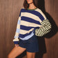 Round Neck Long Sleeve Stripe Sweater Top