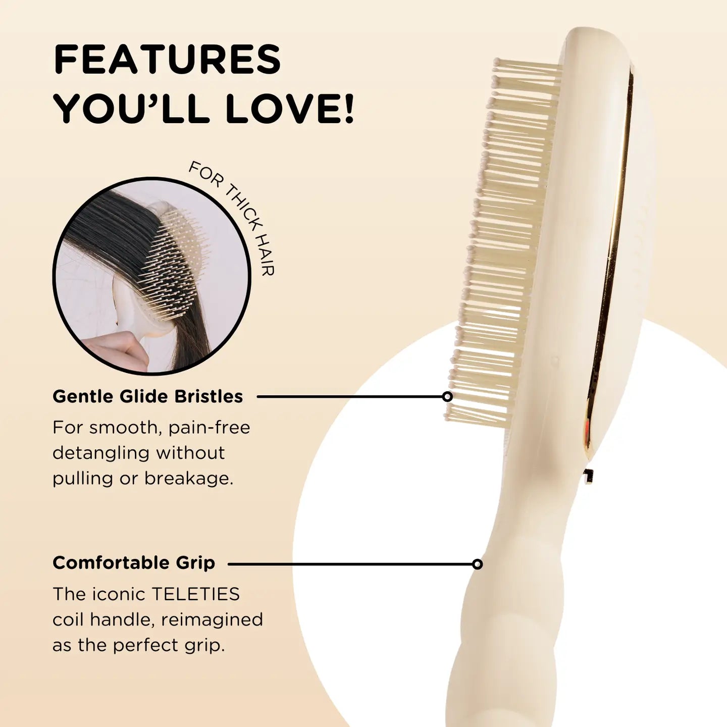 Detangler Brush for Thick Hair- Tan