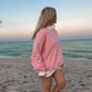 Dark Pink and White Big Striped Mockneck Sweatshirt