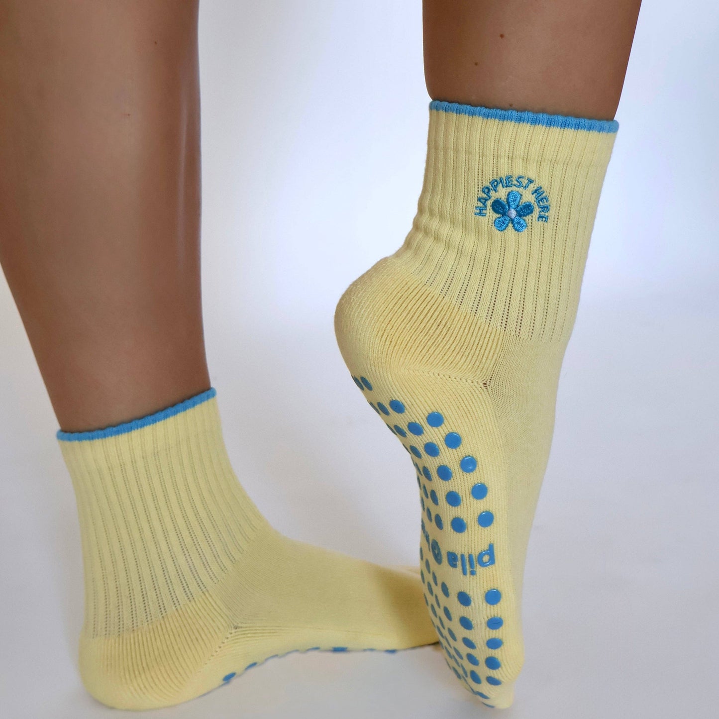 Happiest Here Grip Socks -  Yellow/Blue