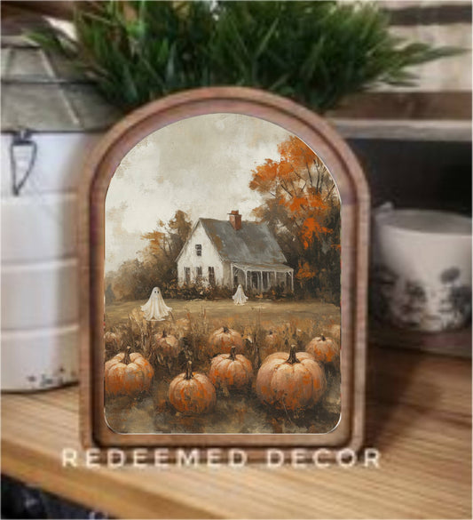 Arch Top Halloween Pumpkin Farmhouse Framed Art: 6x8"