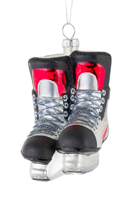 Hanging Silver/Red Glass Hockey Skates Ornament