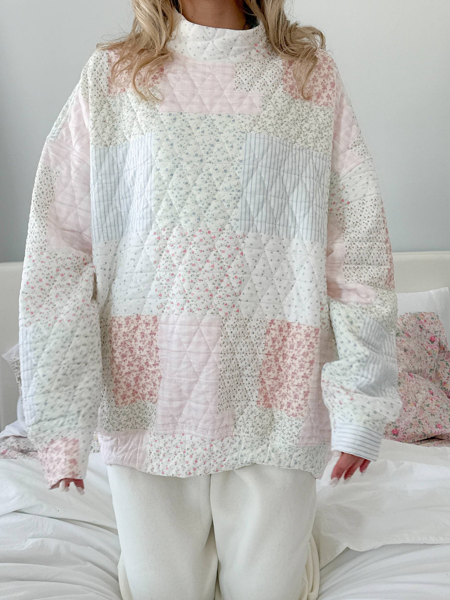 Pink Quilted Pastel Mockneck Sweatshirt