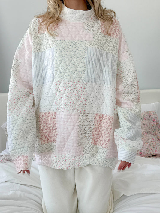 Pink Quilted Pastel Mockneck Sweatshirt