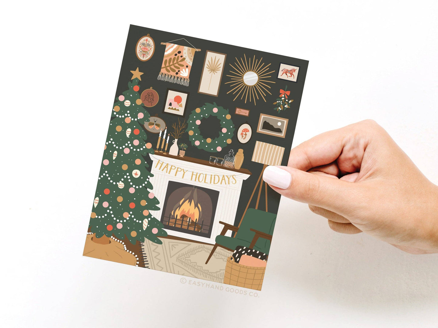 Happy Holidays Cozy Fireplace Greeting Card