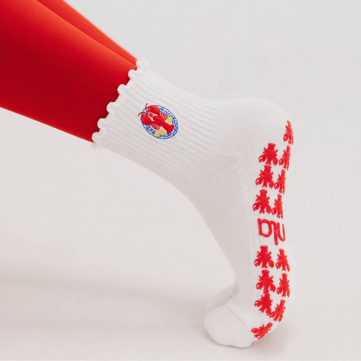 Lobster Embroidered Summer Pilates Grip Socks