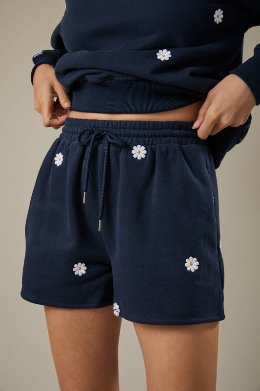 Embroidered Daisy Shorts