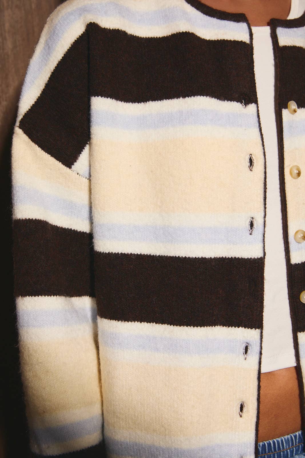 Long Sleeve Round Neck Striped Cardigan