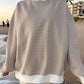 Brown and White Big Striped Mockneck Sweatshirt