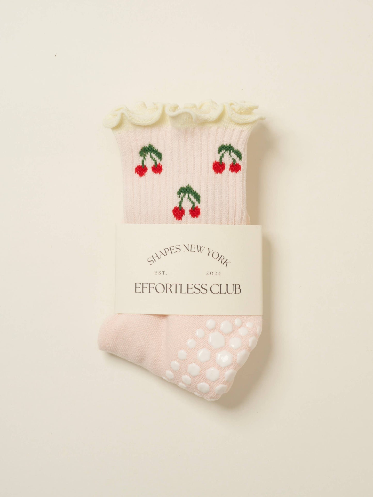 Cherry Ruffle Grip Sock [Baby Pink], Pilates Socks
