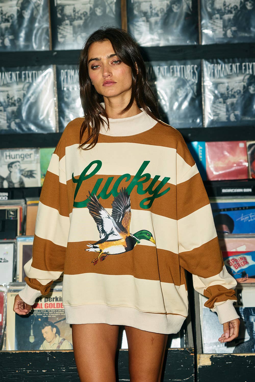 Lucky Duck Striped Mockneck Sweatshirt