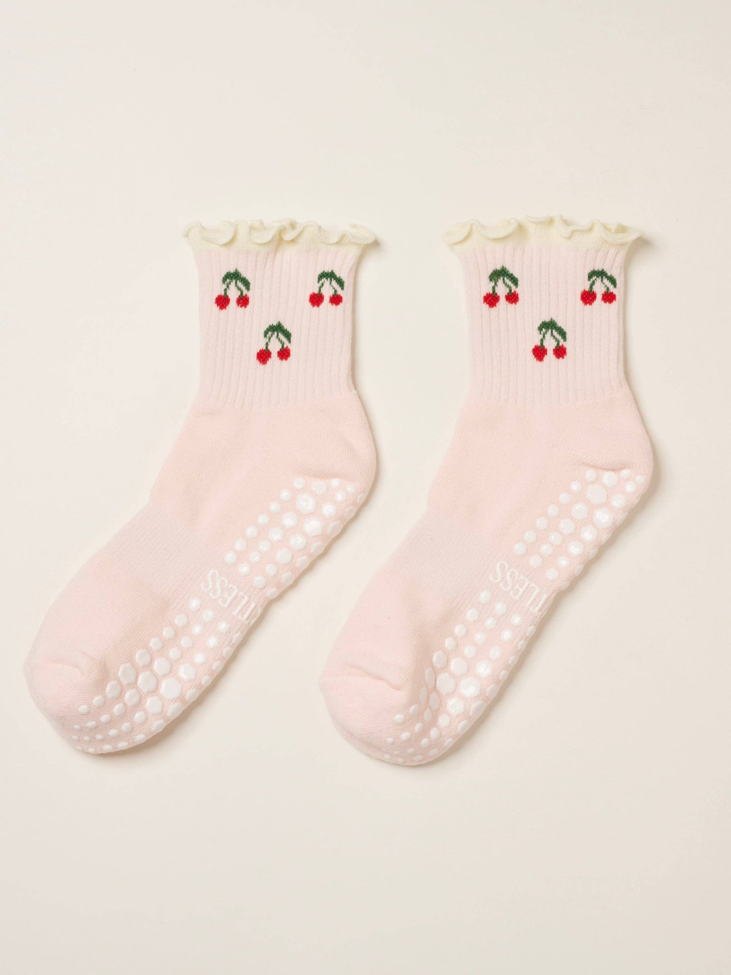 Cherry Ruffle Grip Sock [Baby Pink], Pilates Socks