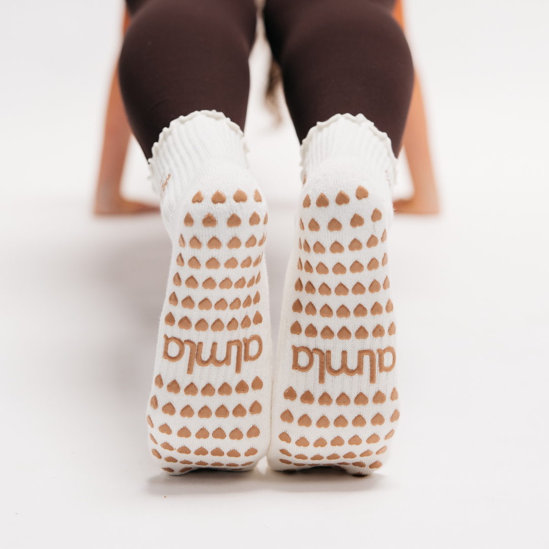 Mama Bear Double Embroidery Ruffle Pilates Grip Sock