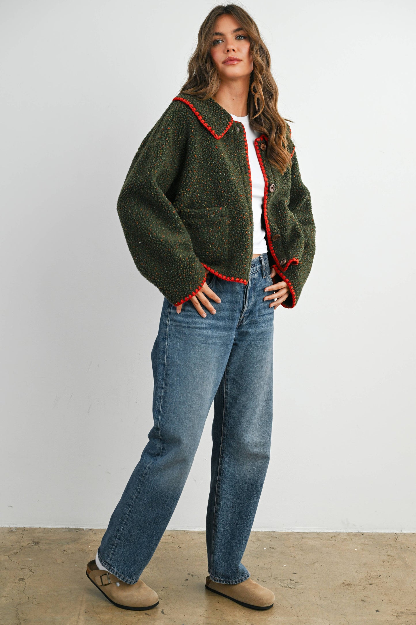 Buttoned Fleece Puffer Jacket