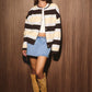 Long Sleeve Round Neck Striped Cardigan
