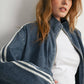 Oversized Denim Zip-Up Track Jacket