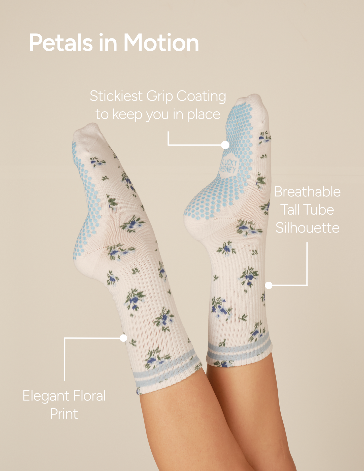 The Floral Grip Sock: Blue Roses