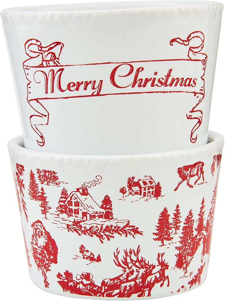 Mudpie Merry Christmas Toile Tidbit Dish Set of 2