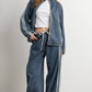Oversized Denim Zip-Up Track Jacket