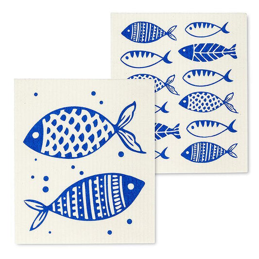 Simple Blue Fish Set of 2 Dishcloths