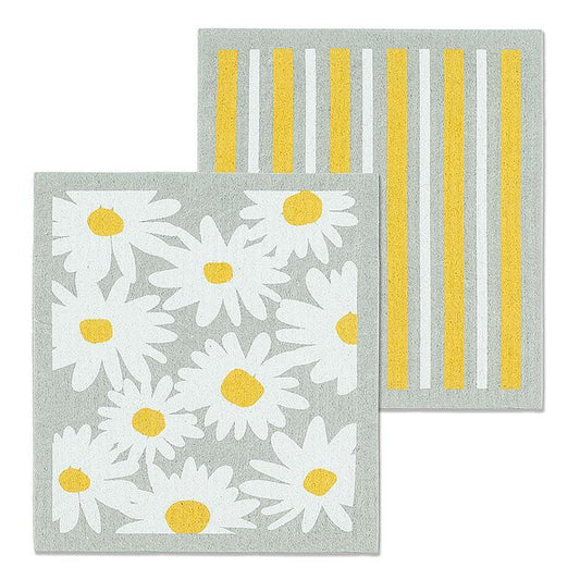 Daisies and Stripes Set of 2 Dishcloths