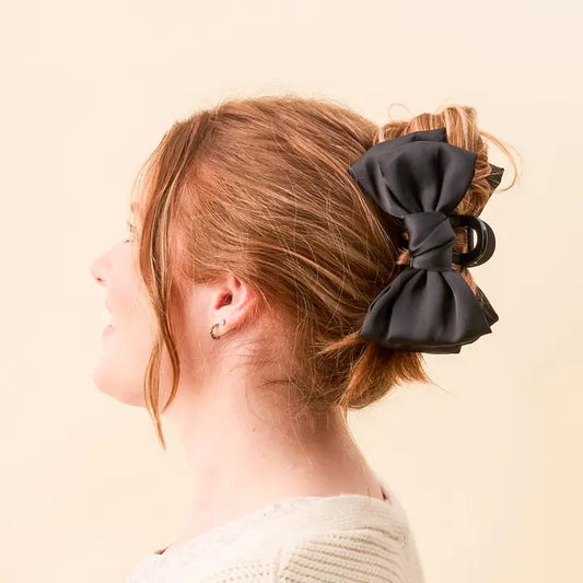 Black Satin Bow Claw Clip